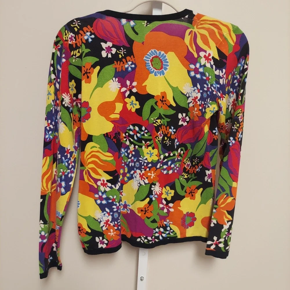 Madison Studio Womens Silk Blend Floral Psychedelic Long Sleeve Knit Top Multi M
